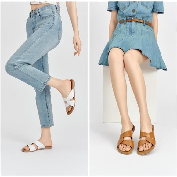 Women's Open Toe Slip On Cross Strap Sandals - Picture 2 of 8